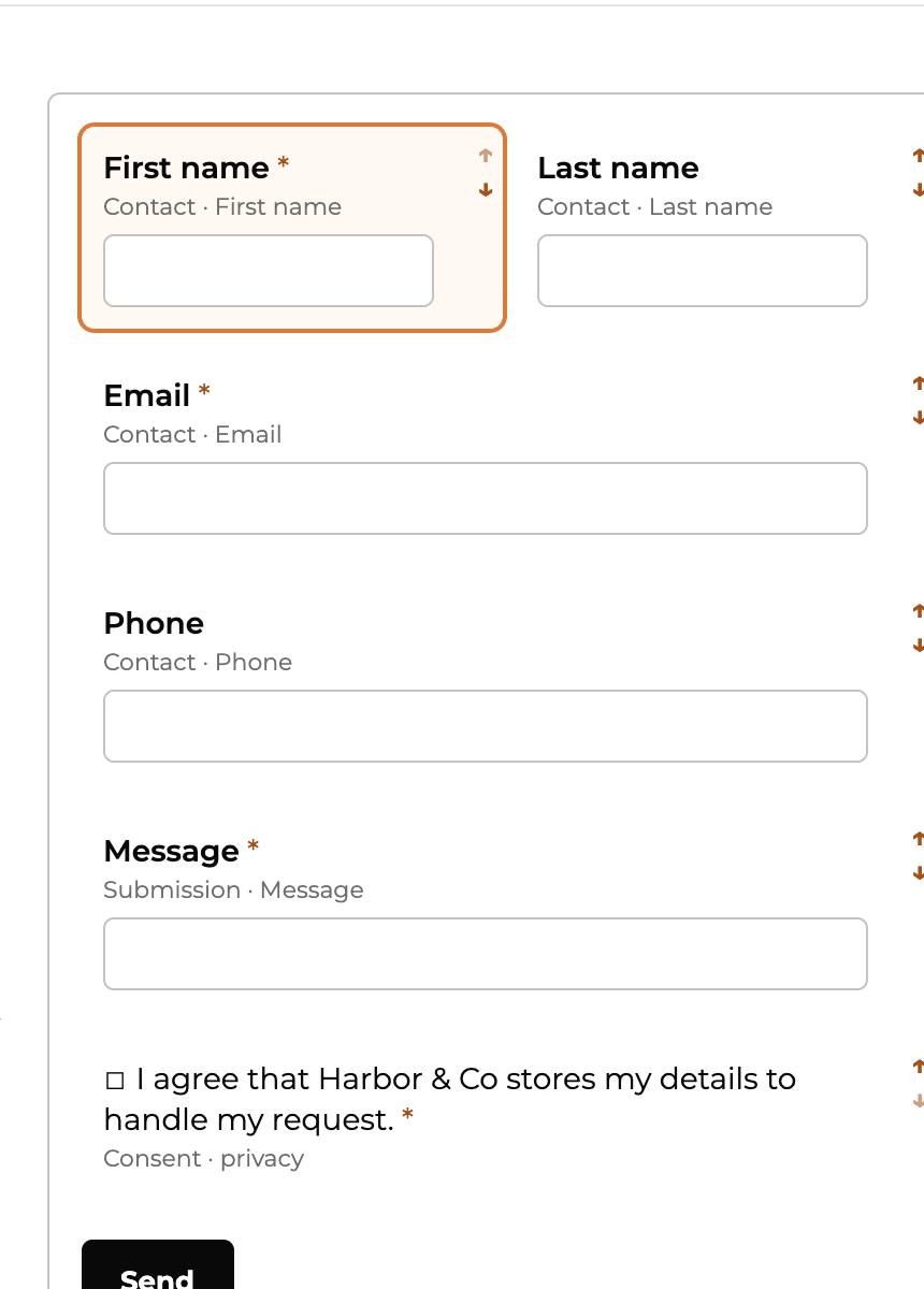A contact form being built in Kwazi