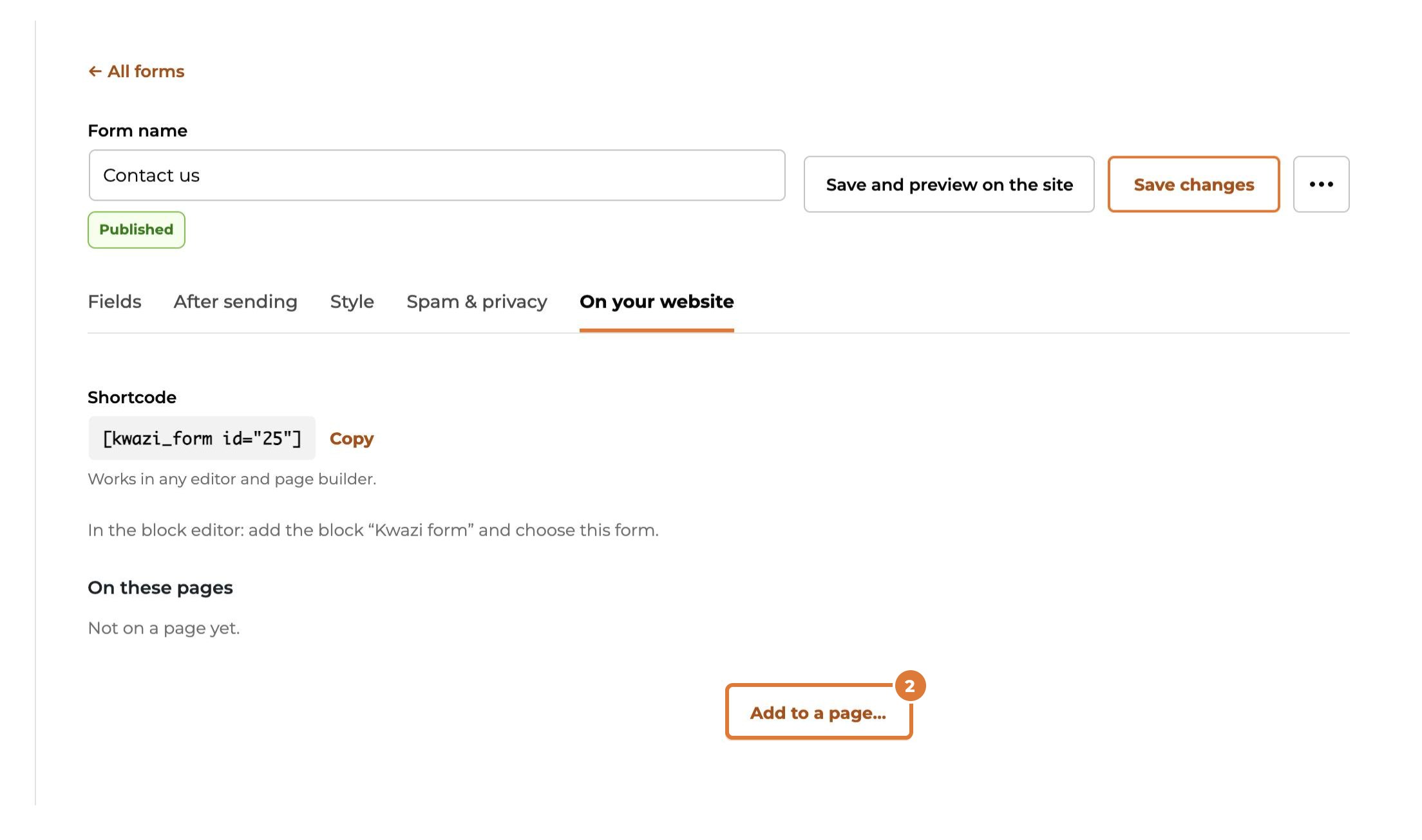 Put a form on your website, step 2