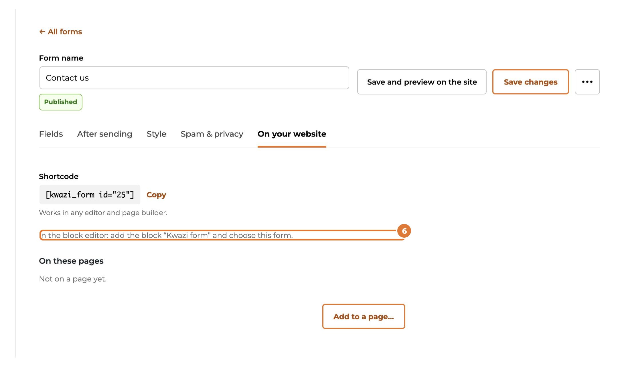 Put a form on your website, step 6