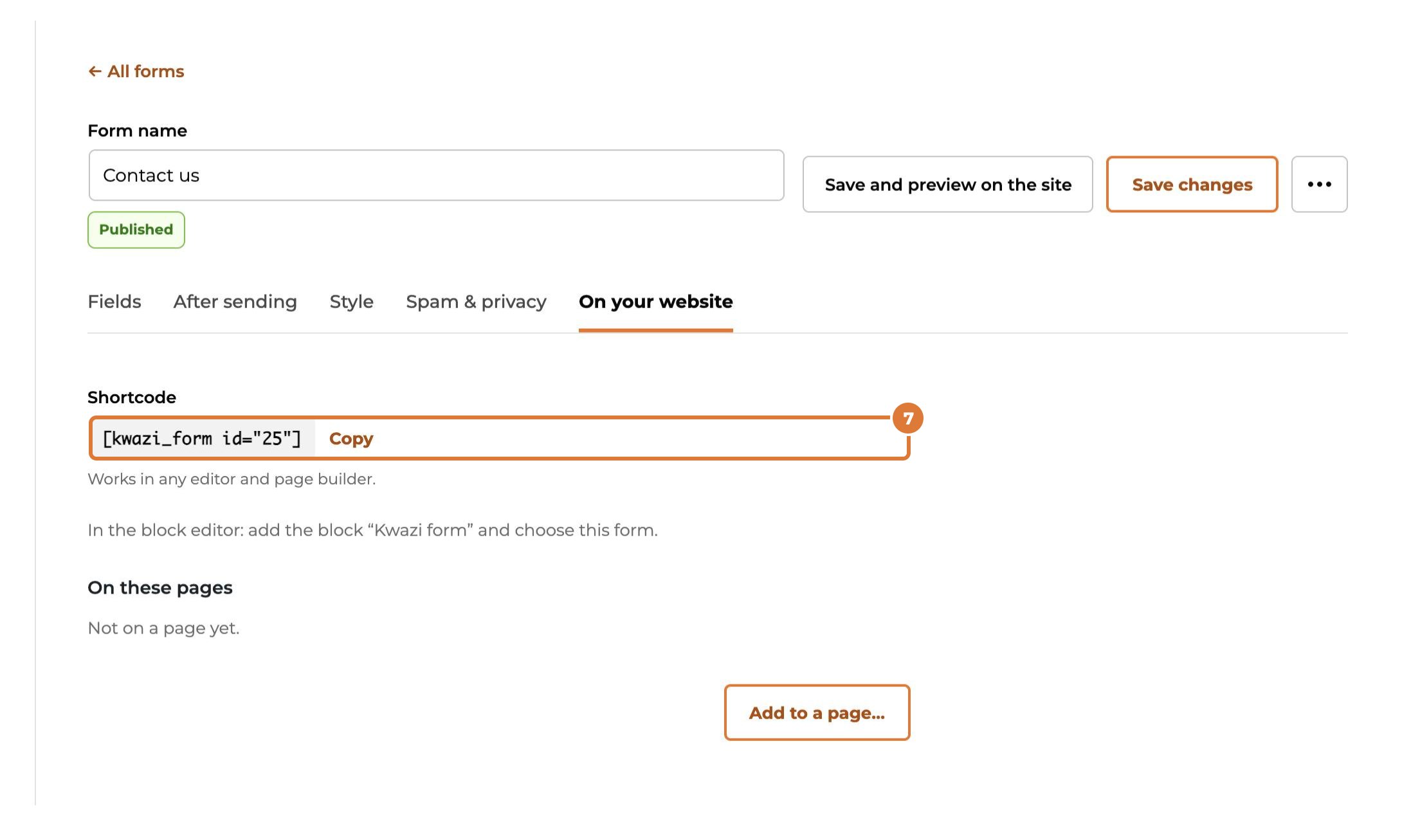 Put a form on your website, step 7
