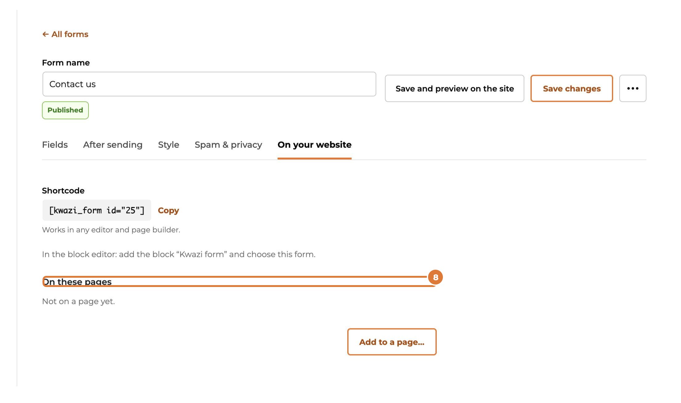 Put a form on your website, step 8