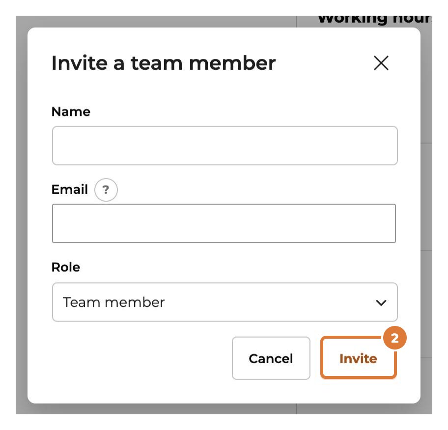 Invite a team member and choose what they see, step 2