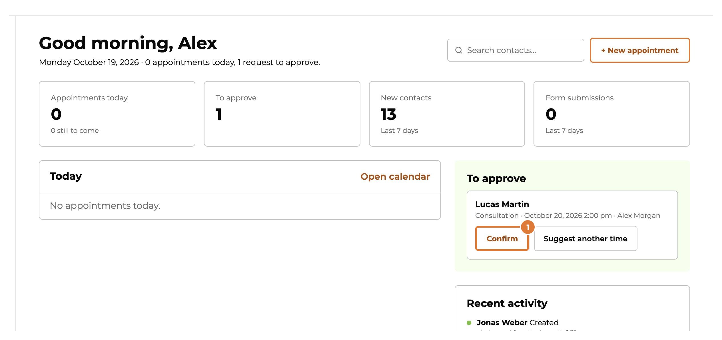 Confirm and manage appointments, step 1