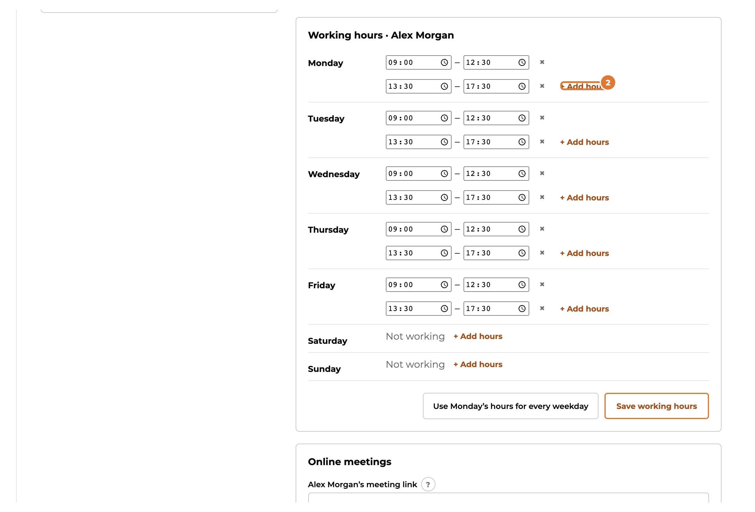 Set your working hours and time off, step 2